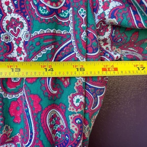 Vintage 80’s Square Dancing Paisley Print Dress Green and Dark Pink With Lace - Picture 7 of 16
